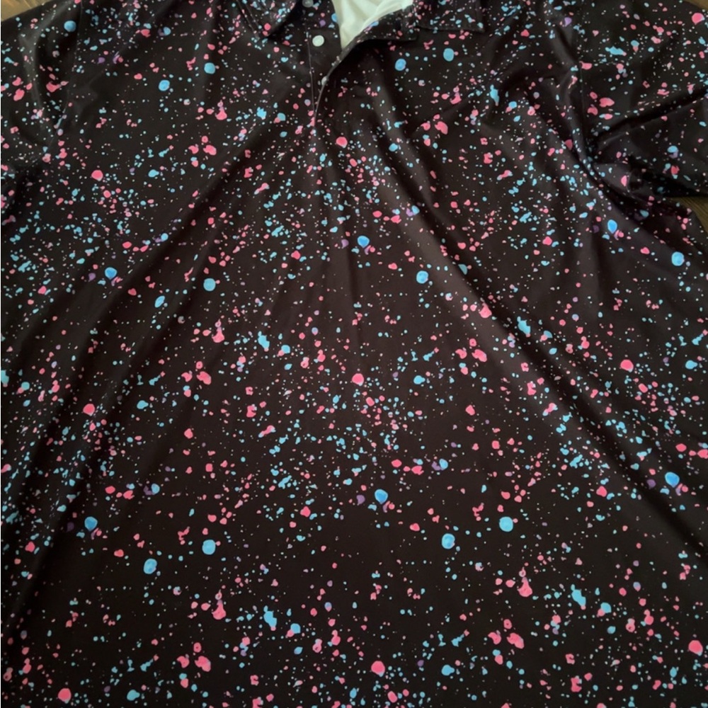 Men's Black Polo Shirt with Pink and Blue Accents